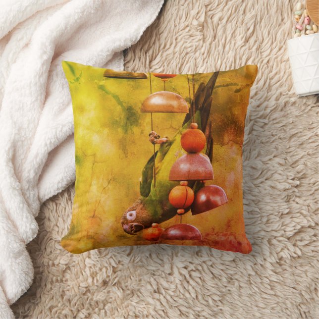 Dusky Headed Conure Parrot Upside Down Abstract Throw Pillow (Blanket)