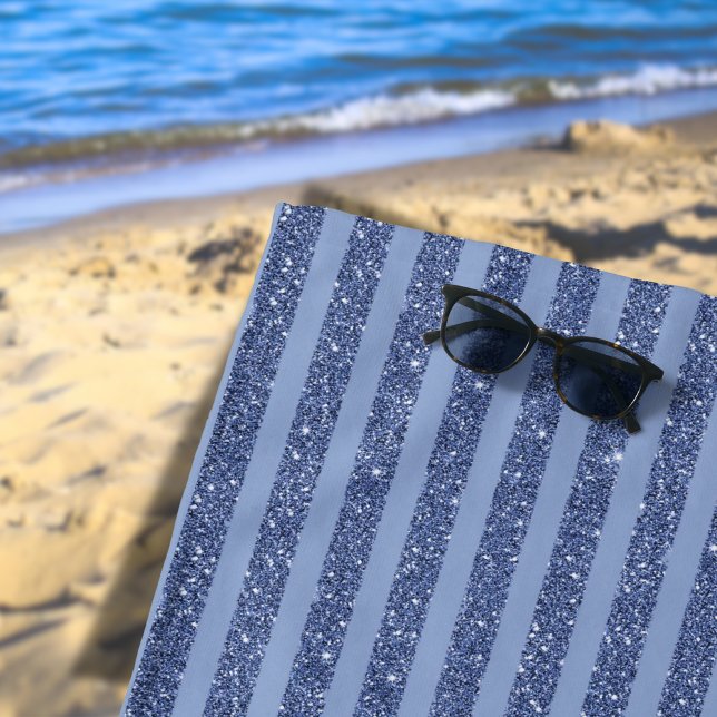 Dusky Indigo Glitter Style Horizontal Stripes Beach Towel (Creator Uploaded)