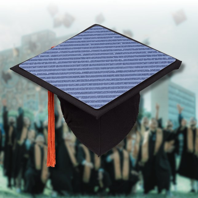 Dusky Indigo Glitter Style Horizontal Stripes Graduation Cap Topper (Creator Uploaded)