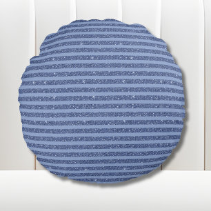 Dusky Indigo Glitter Style Horizontal Stripes Round Pillow
