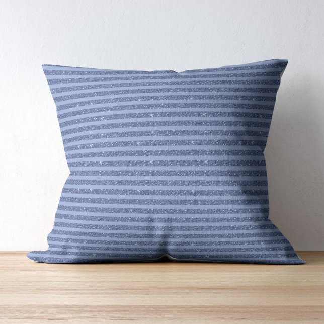 Dusky Indigo Glitter Style Horizontal Stripes Throw Pillow (Creator Uploaded)