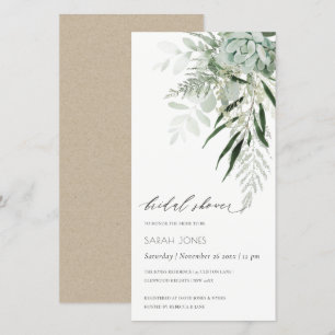 Dusky Leafy Fern Succulent Bridal Shower Invite