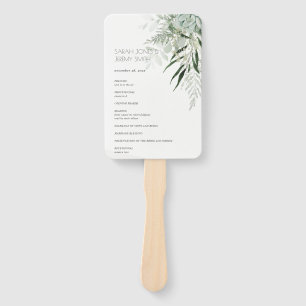 Dusky Leafy Fern Succulent Foliage Wedding Program Hand Fan