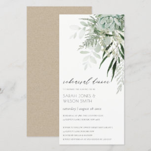 Dusky Leafy Fern Succulent Rehearsal Dinner Invite