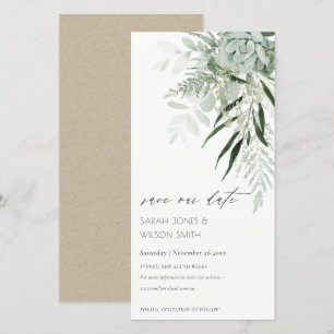 Dusky Leafy Fern Succulent Save the Date Card