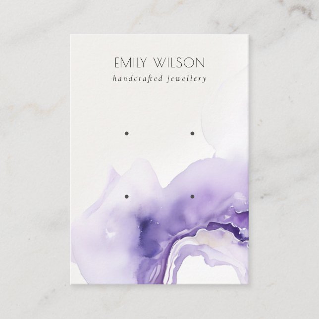 Dusky Lilac Abstract Watercolor Agate 2 Earring Business Card (Front)