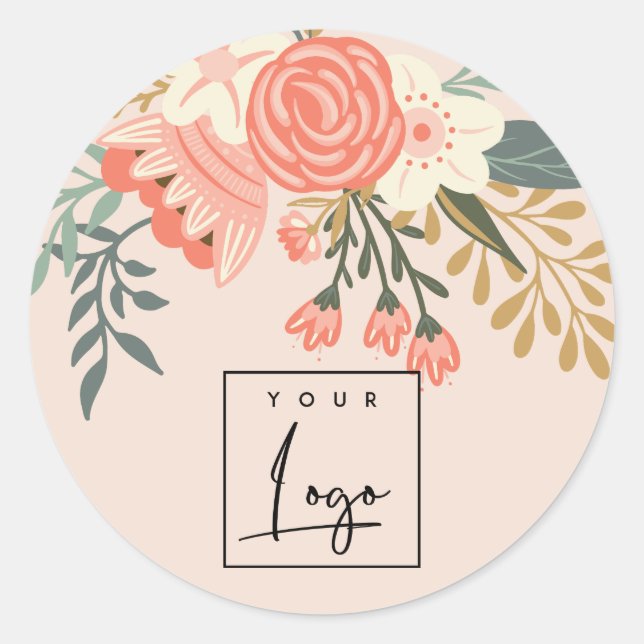 Dusky Peach Orange Blush Ambrosia Floral Logo Classic Round Sticker (Front)