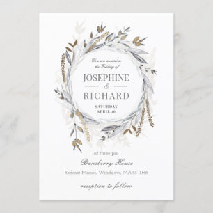 Dusky Pearl Foliage Faux Gold Circlett Invitation