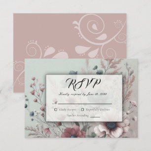 Dusky Petals and Soft Serenity Floral RSVP Card