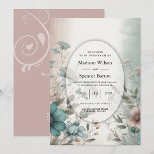 Dusky Petals and Soft Serenity Floral Wedding Invitation