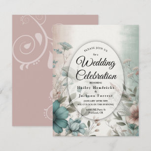Dusky Petals and Soft Serenity Floral Wedding Invitation