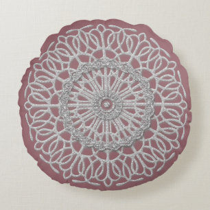 Dusky Pink and Grey Shabby Chic design Round Pillow