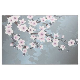 Dusky Pink Blue Cherry Blossoms Floral Fabric