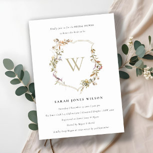 Dusky Pink Blush Wildflower Crest Bridal Shower Invitation