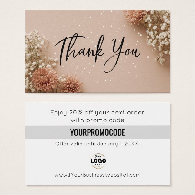 Dusky Pink Botanical Thank You Discount Cards (Front & Back)