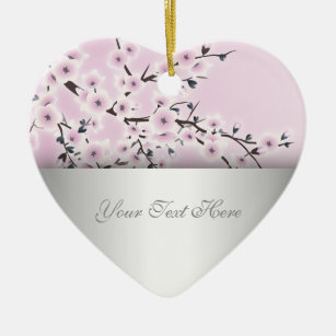 Dusky Pink Cherry Blossom Floral Add Text Ceramic Ornament