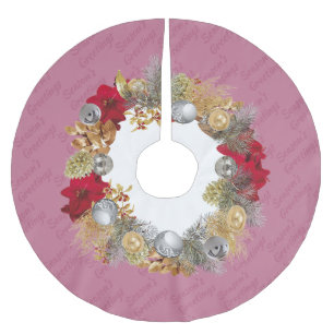 Dusky Pink Christmas Wreath Brushed Polyester Tree Skirt