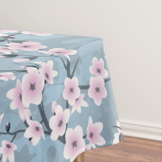 Dusky Pink Dusty Blue Cherry Blossoms Tablecloth