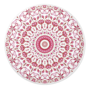 Dusky Pink Floral Mandala Ceramic Knob