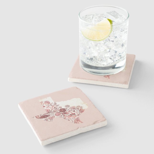 Dusky Pink Floral Texas Stone Coaster (Side)