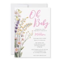 Dusky Pink Floral Wildflowers Baby Shower