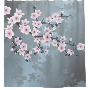 Dusky Pink  Grayish Blue  Cherry Blossoms Floral