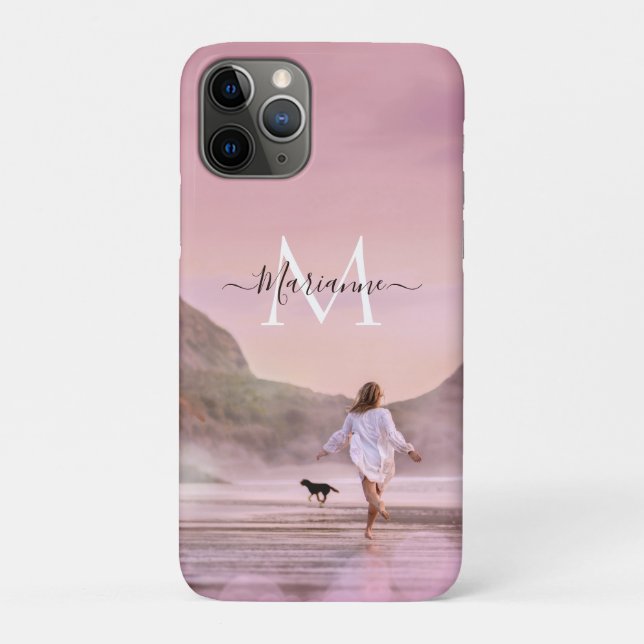Dusky Pink Monogram Beach Photography Case-Mate iPhone Case (Back)