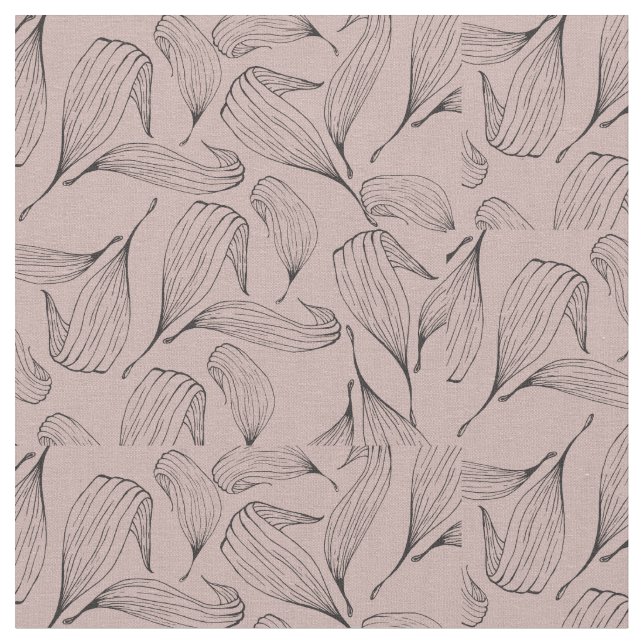 Dusky Pink with Black outlined Leaves Fabric (Close Up)