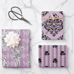 Dusky Purple and Black Paris Wrapping Paper Sheet