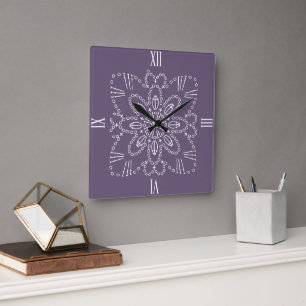 Dusky Purple Crochet Chart Square Wall Clock