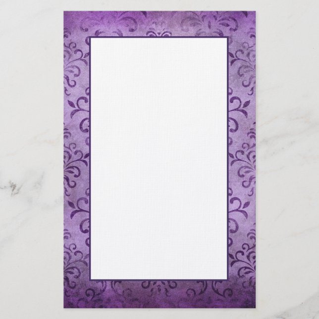 Dusky Purple Damask Vintage Style Stationery (Front)