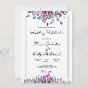 Dusky Purple Floral Fall Wedding Invitation