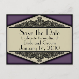 Dusky Purple Vintage, save the date postcard