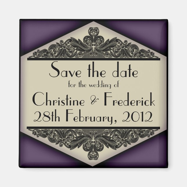 Dusky Purple Vintage, square save the date magnet (Front)