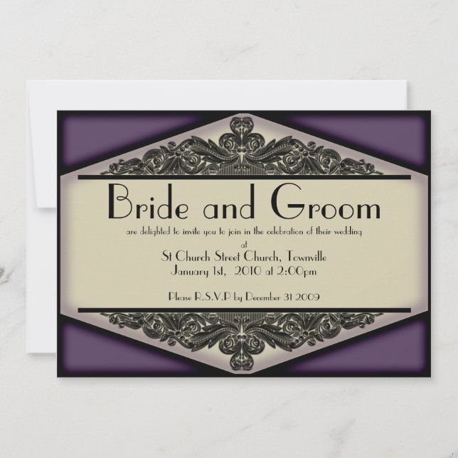 Dusky Purple Vintage, wedding invite (Front)