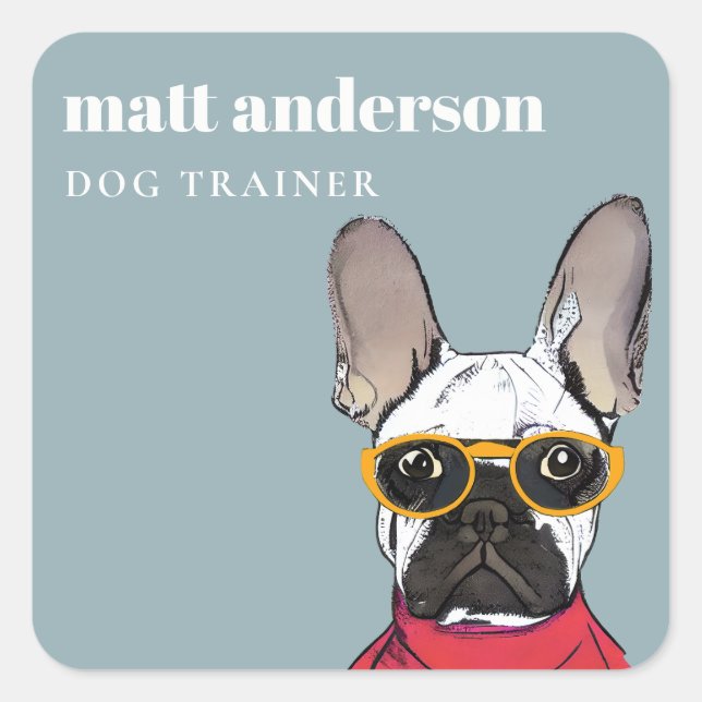 Dusky Retro Red Blue French Bulldog Dog Trainer Square Sticker (Front)