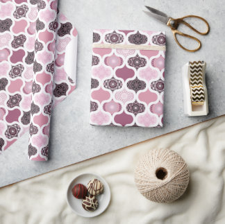 Dusky Rose Dot Mandalas Ogee Patchwork Wrapping Paper