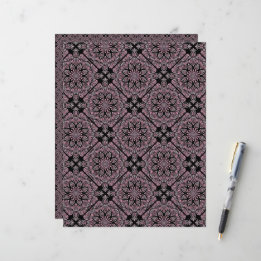 Dusky Rose Fronds Mandala Geometric Diamond Tile