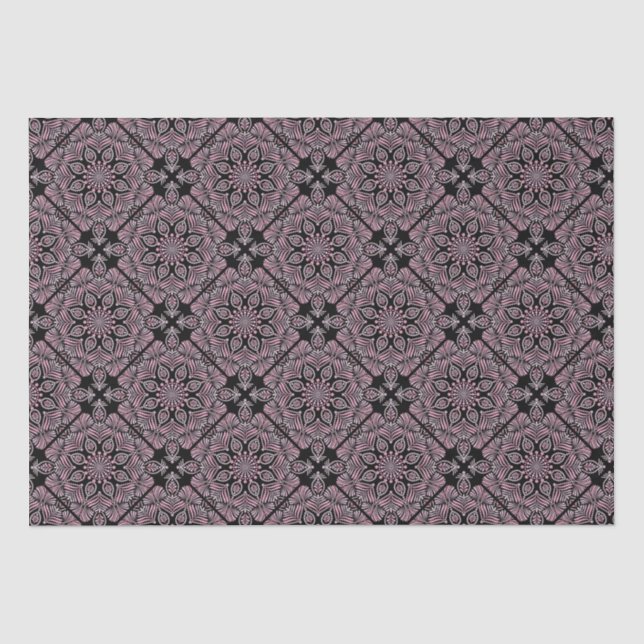 Dusky Rose Fronds Mandala Geometric Diamond Tile Tissue Paper (Front)