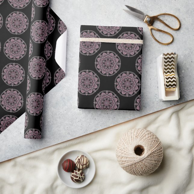 Dusky Rose Fronds Polka Dots Mandala Wrapping Paper (Crafts)