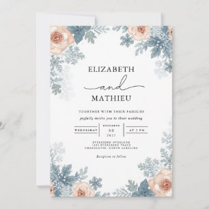 Dusky Rose Frost Floral Wedding Invitation