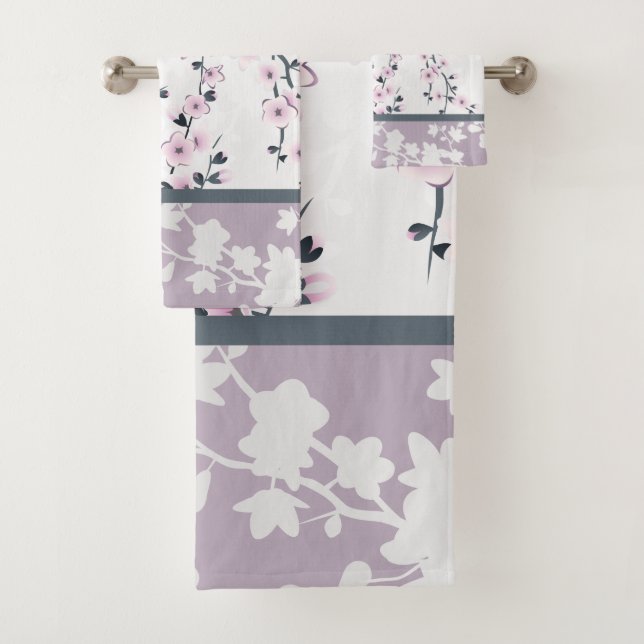 Dusky Rose Mauve Stripes Cerise Fleurs Towe (En situation)