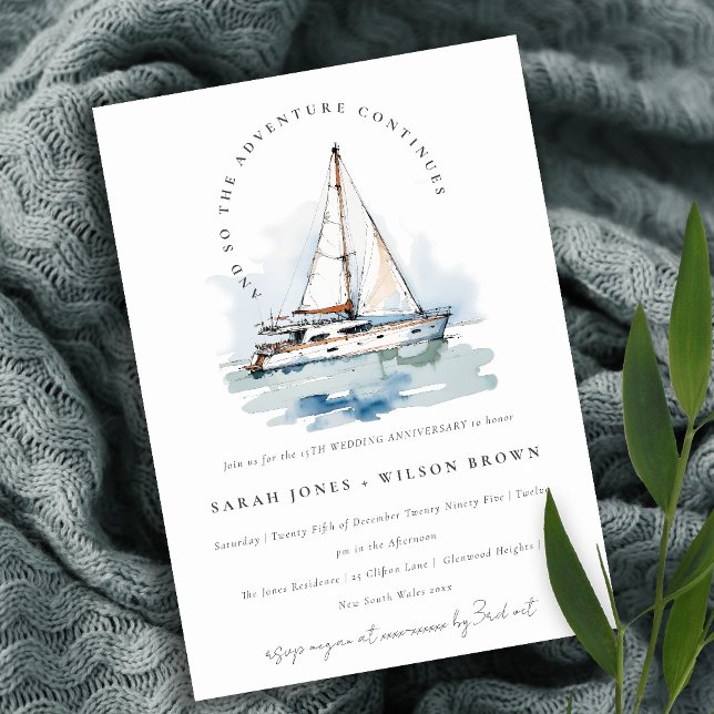 Dusky Sailboat Yacht Seascape Wedding Anniversary Invitation (Creator Uploaded)