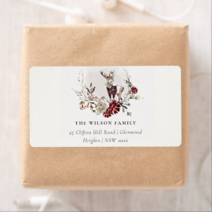 Dusky Stag Marsala Floral Wreath Adresse de Noël