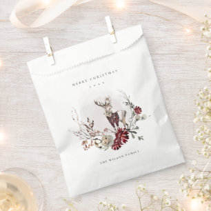 Dusky Stag Marsala Foliage Wreath Merry Christmas Favour Bag