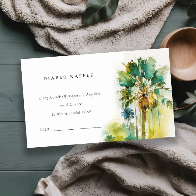 Dusky Tropical Palm Tree Diaper Raffle Baby Shower Enclosure Card (Creator Uploaded)
