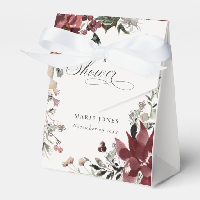 Dusky Warm Winter Festive Foliage Baby Shower Favor Box (Front Side)