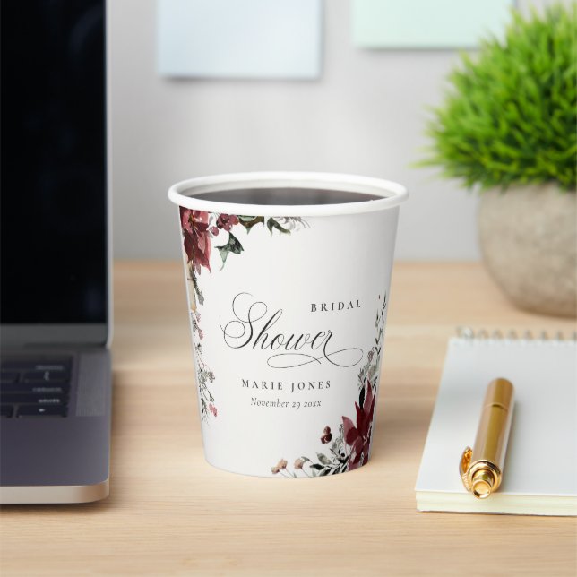 Dusky Warm Winter Festive Foliage Bridal Shower Paper Cups (Insitu)