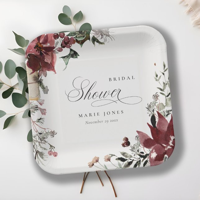 Dusky Warm Winter Festive Foliage Bridal Shower Paper Plate (Creator Uploaded)