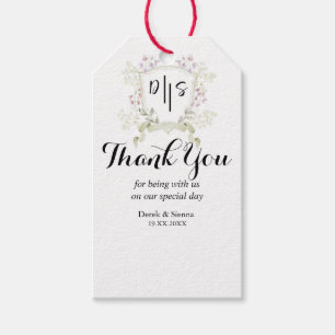 Dusky Wildflower Monogram Crest Wedding Gift Tags